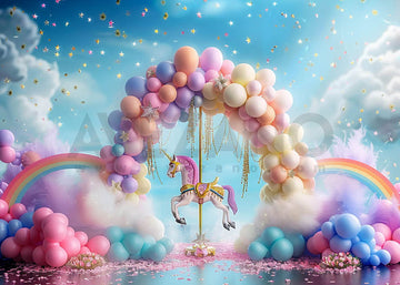Avezano Rainbow Balloon and Rocking Horse Cake Smash Photography Background
