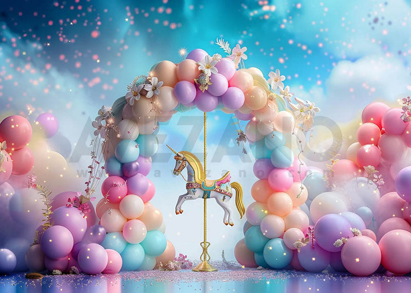 Avezano Colorful Balloon Arch Cake Smash Photography Background