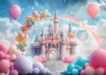 Avezano Castle Balloon Rainbow Party Cake Smash Photography Background