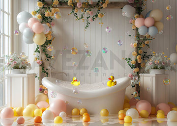 Avezano Baby bathroom balloons and Flower Photography Background