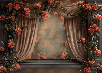 Avezano Spring Roses and Curtains Photography Backdrop