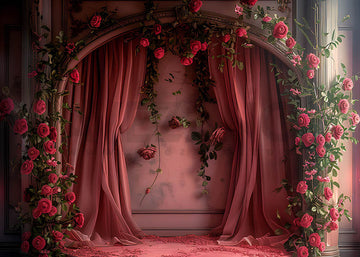 Avezano Spring Red Valentine Curtains and Roses Photography Backdrop
