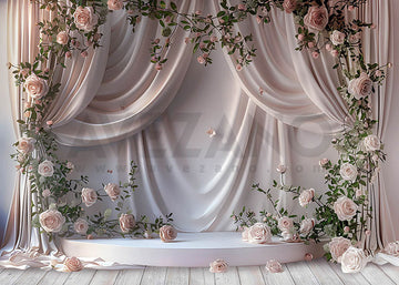 Avezano Spring White Curtains and Rose Wedding Photography Backdrop