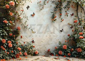Avezano Spring Flowers and Butterflies on the Walls Photography Backdrop