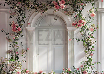 Avezano Spring Flowers Vines and White Doors Photography Backdrop