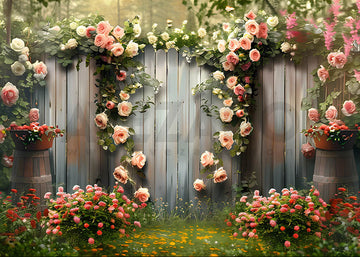 Avezano Spring A Fence Covered with Flowers Photography Backdrop