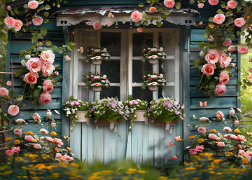 Avezano Spring Potted Flower Doors and Windows Photography Backdrop