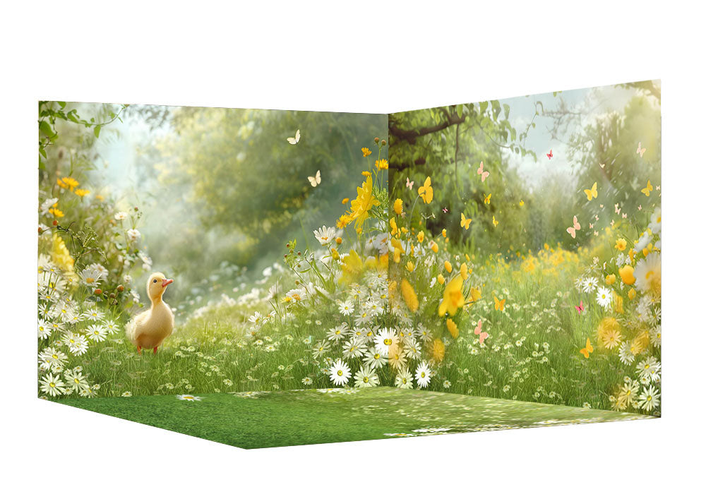 Avezano Spring Meadow and little Yellow Duck Photography Backdrop Room Set