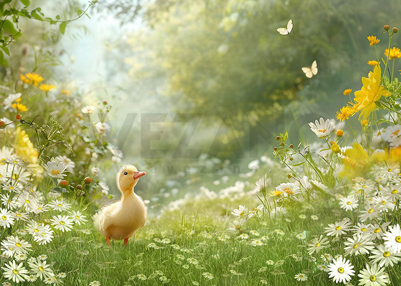 Avezano Spring Little Grass and little Yellow Duck Photography Backdrop