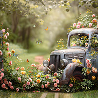Avezano Spring Flowers and old Truck 2 pcs Set Backdrop