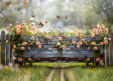 Avezano Spring Garden Paths and Old Cars Photography Backdrop Room Set