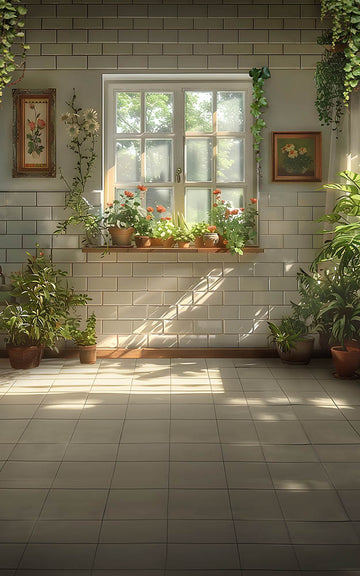 Avezano Spring Sunny Windows and Potted Plants Sweep Photography Backdrop