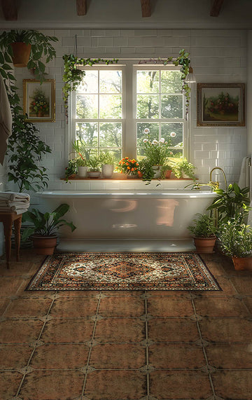 Avezano Spring Bathroom Tub and Green Plants Sweep Photography Backdrop