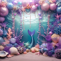 Avezano Mermaid Tail Balloon Party Under the Sea 2 pcs Set Backdrop