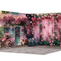 Avezano Spring Pink Rose House Photography Backdrop Room Set