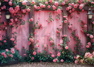 Avezano Spring Pink Wooden Wall and Roses Photography Backdrop