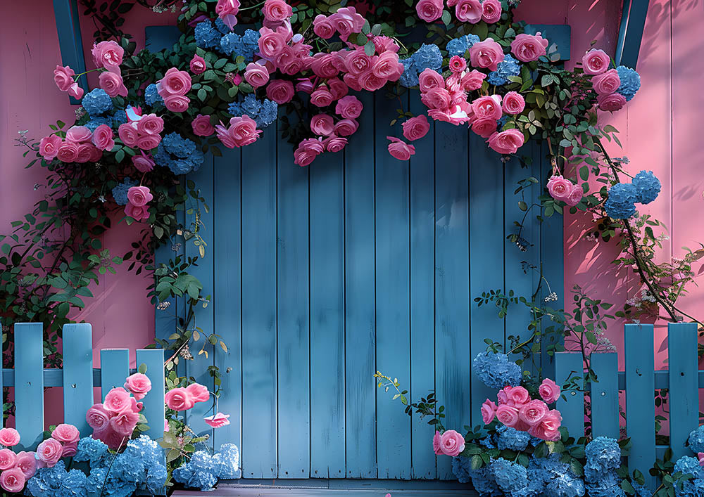 Avezano Spring Rose Blue House Photography Backdrop Room Set