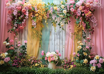 Avezano Spring Colorful Yarn and Flower Decoration Photography Backdrop