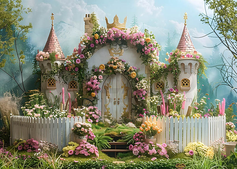 Toile de fond pour photographie du château d'Avezano Spring Flower Arch