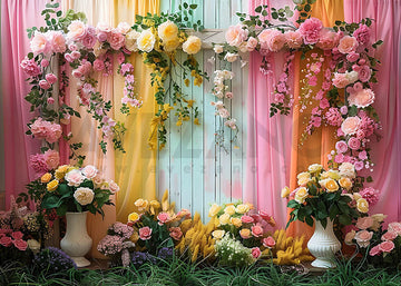Avezano Spring Flowers and Colorful Gauze Photography Backdrop