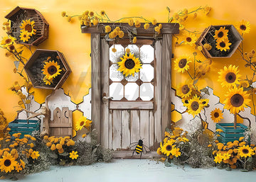 Avezano Spring  Sunflower and House Photography Backdrop