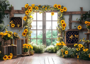 Avezano Spring Sunflower Arch Doors and Windows Photography Backdrop