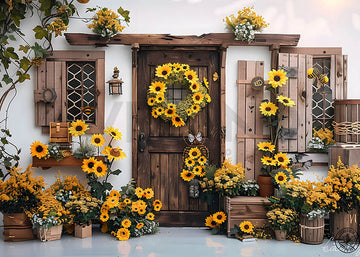 Avezano Spring Sun Wreath Front Door Decoration Photography Backdrop
