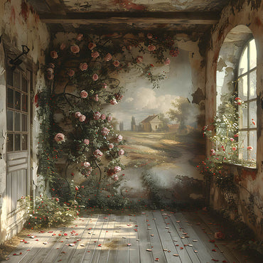 Avezano Broken Room and Oil Painting on Wall Rose Photography Backdrop