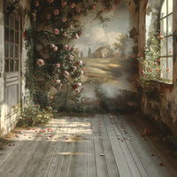 Avezano Broken Room and Oil Painting on Wall Rose Photography Backdrop