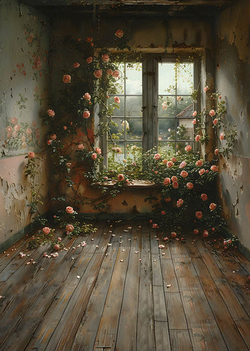 Avezano Shabby Room and Windowsill Roses Photography Backdrop