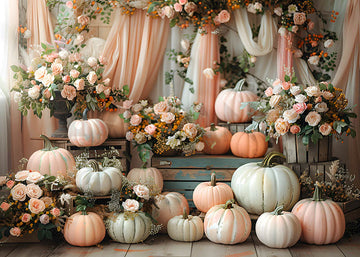 Avezano Pink Pumpkin and Flowers Photography Backdrop