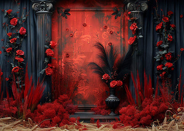 Avezano Bohemian Red Roses and Red Paint Walls Photography Backdrop