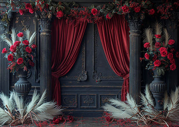 Avezano Bohemian Red Roses and Black Wall Photography Backdrop