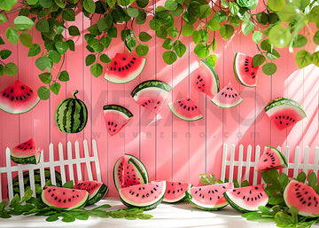 Avezano Summer Watermelon and Green Leaves Photography Backdrop