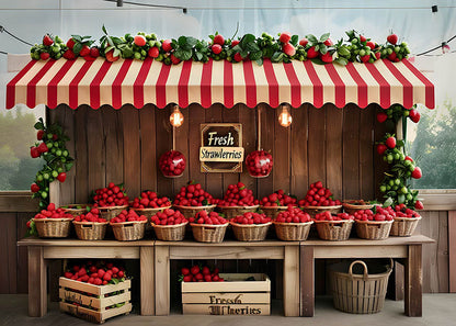 Toile de fond pour photographie de la boutique de fraises fraîches de printemps d'Avezano