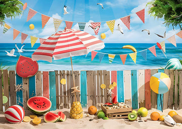Avezano Summer Beach Sunshine and Umbrellas Party Photography Backdrop