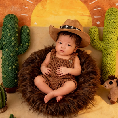 Avezano Western Cowboy Knit Suspender Pants Newborn Photo Outfit