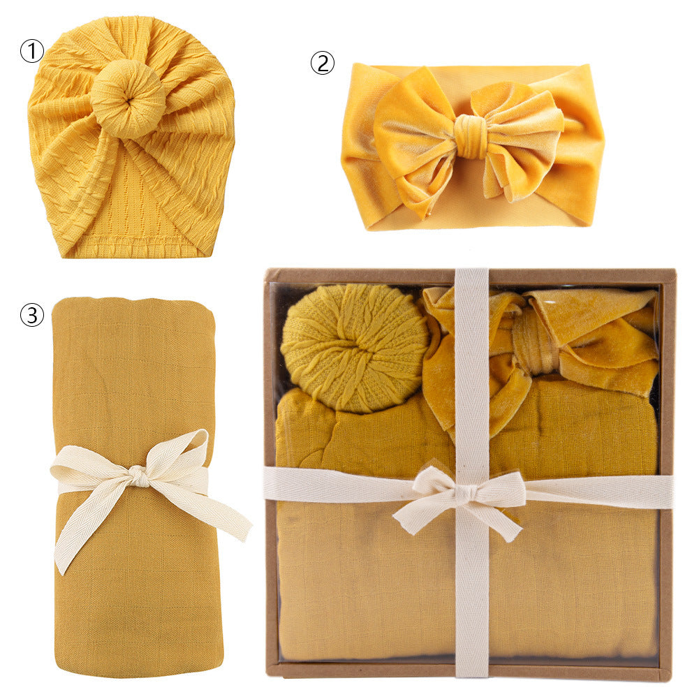 Avezano Newborn 3Pcs Swaddle Wrap Hat Headband Set