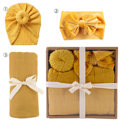 Avezano Newborn 3Pcs Swaddle Wrap Hat Headband Set