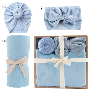 Avezano Newborn 3Pcs Swaddle Wrap Hat Headband Set