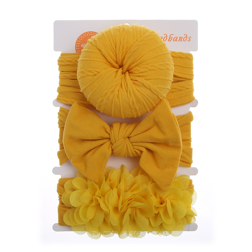 Avezano 3Pcs Chiffon Floral Nylon Bow Baby Headbands Set