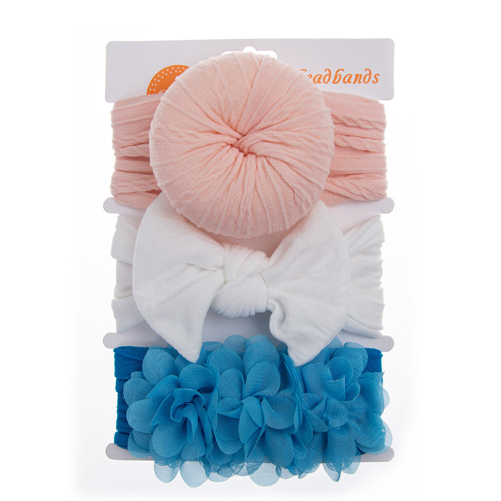 Avezano 3Pcs Chiffon Floral Nylon Bow Baby Headbands Set