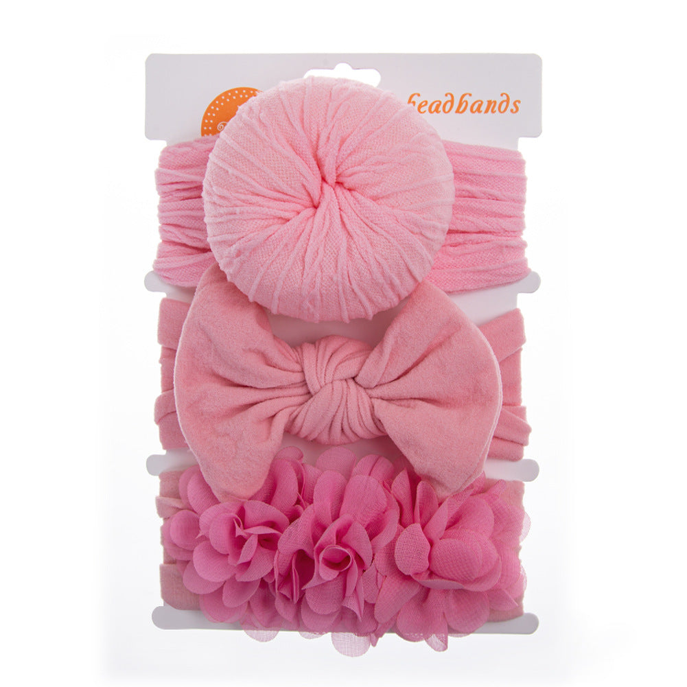 Avezano 3Pcs Chiffon Floral Nylon Bow Baby Headbands Set