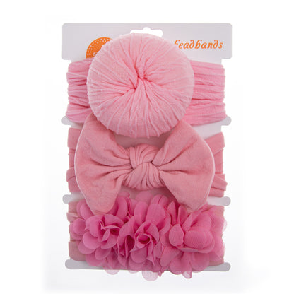 Avezano 3Pcs Chiffon Floral Nylon Bow Baby Headbands Set