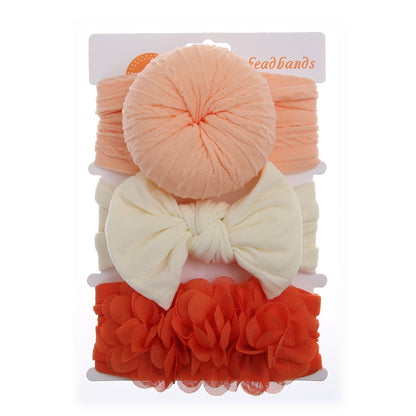 Avezano 3Pcs Chiffon Floral Nylon Bow Baby Headbands Set