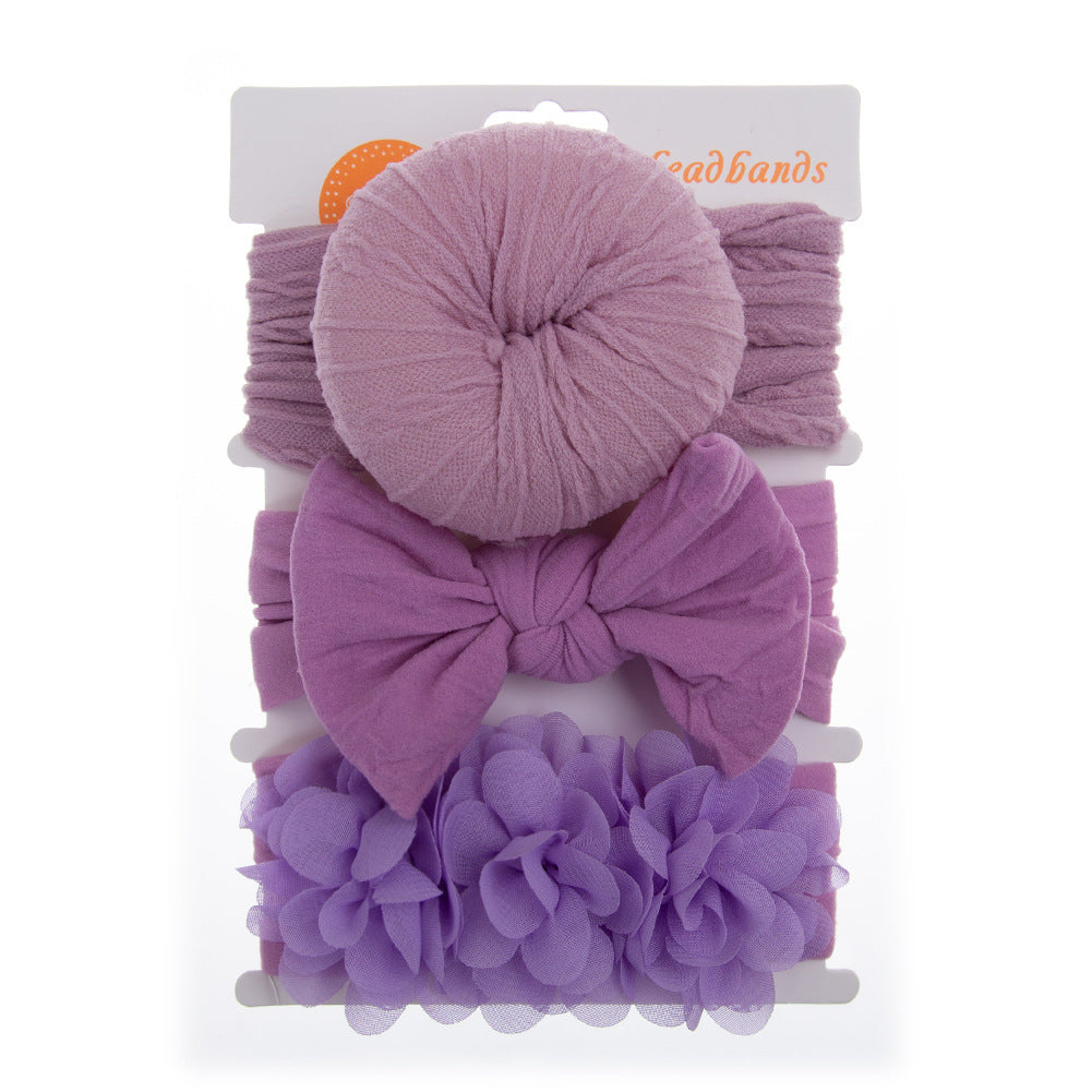Avezano 3Pcs Chiffon Floral Nylon Bow Baby Headbands Set