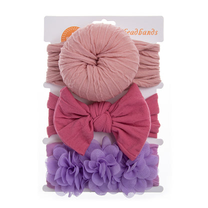 Avezano 3Pcs Chiffon Floral Nylon Bow Baby Headbands Set
