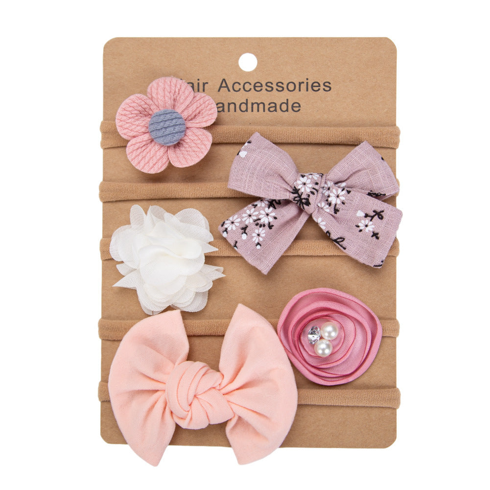 Avezano Newborn Floral Chiffon Elastic Headbands 5Pcs Photography Set
