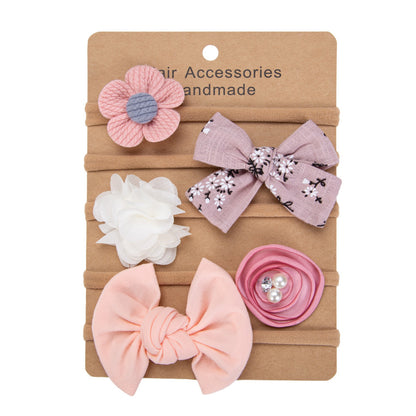 Avezano Newborn Floral Chiffon Elastic Headbands 5Pcs Photography Set