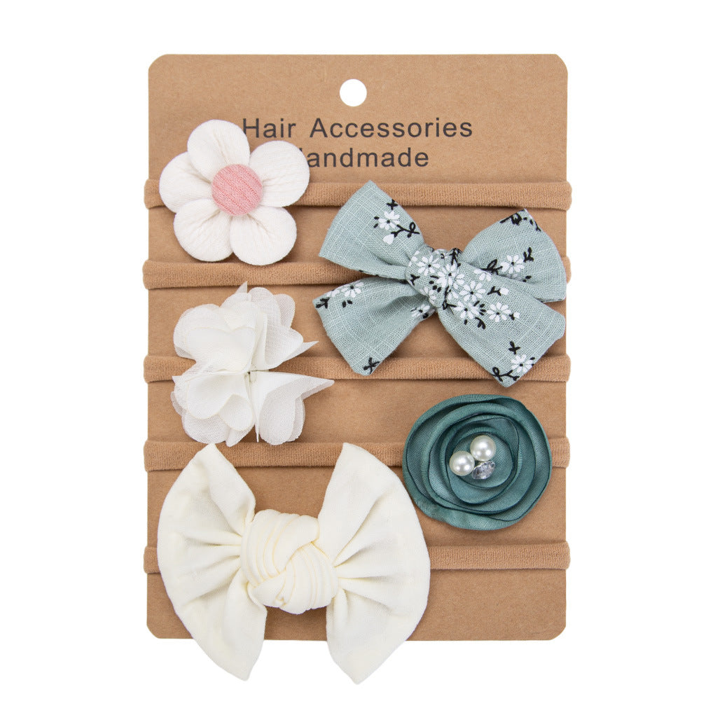 Avezano Newborn Floral Chiffon Elastic Headbands 5Pcs Photography Set